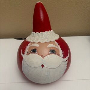 Large 10”Hand Painted Santa Claus Gourd Holiday Christmas Folk Art Signed Millie